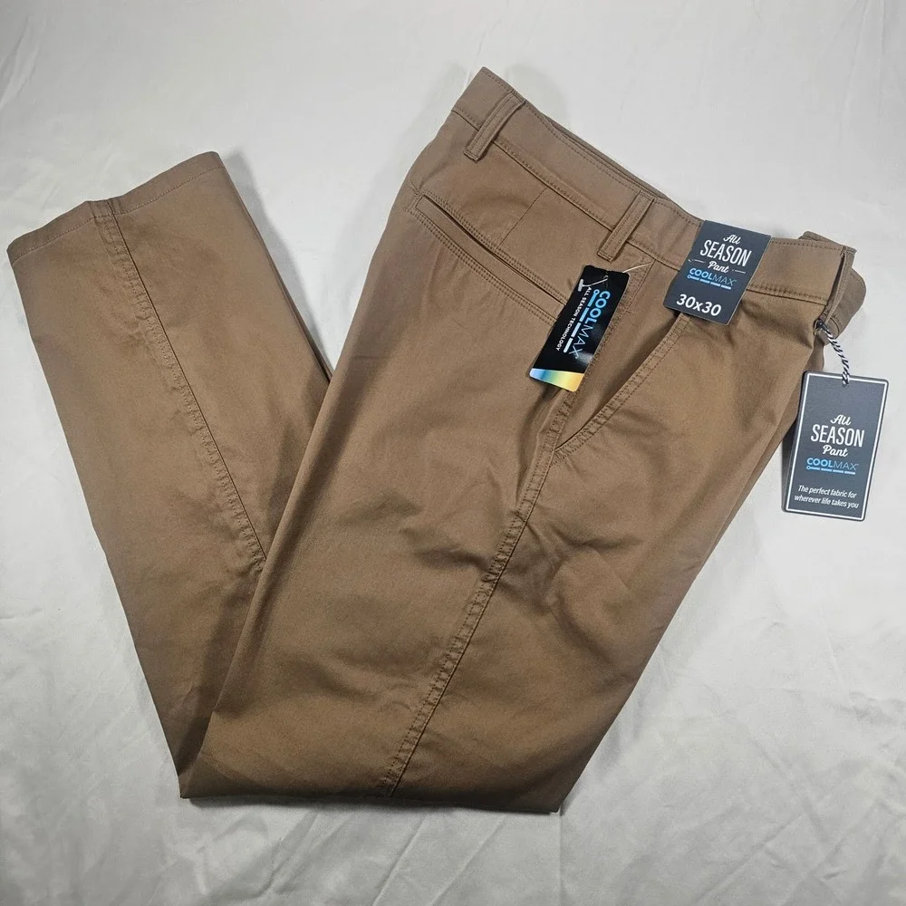 Roundtree & Yorke 30x30 Brown Coolmax Straight Leg Flat Front Chino Pants 1600